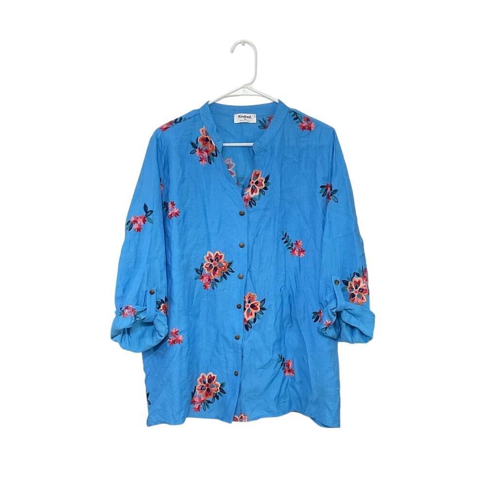 KINDRED Anthropologie Womens Blouse Embroidered Floral Button Up Plus Size 2X